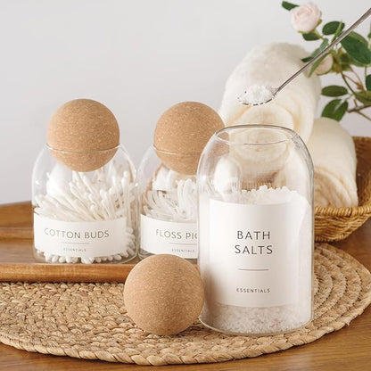 Coffee Sugar Tea Container Set, 3 Pack Glass Jars with Cork Lids, Apothecary Jars with Tray for Bathroom, Decorative Qtip and Cotton Ball Holder, Cute Display Jars for Coffee Bar (27oz) - Image 4
