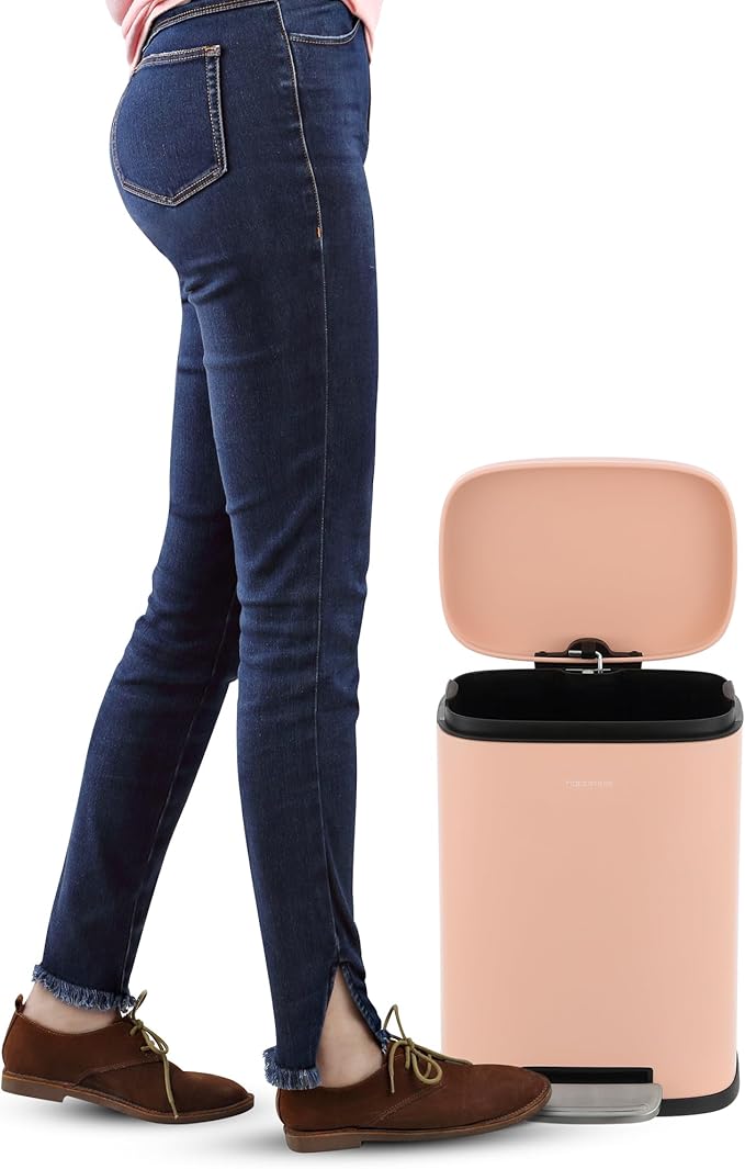 happimess HPM1006G Connor Rectangular 13-Gallon Trash Can with Soft-Close Lid and Free Mini Trash Can, Fingerprint Resistant, Modern, Minimalistic for Home, Kitchen, Office, Bathroom, Flamingo Pink - Image 8