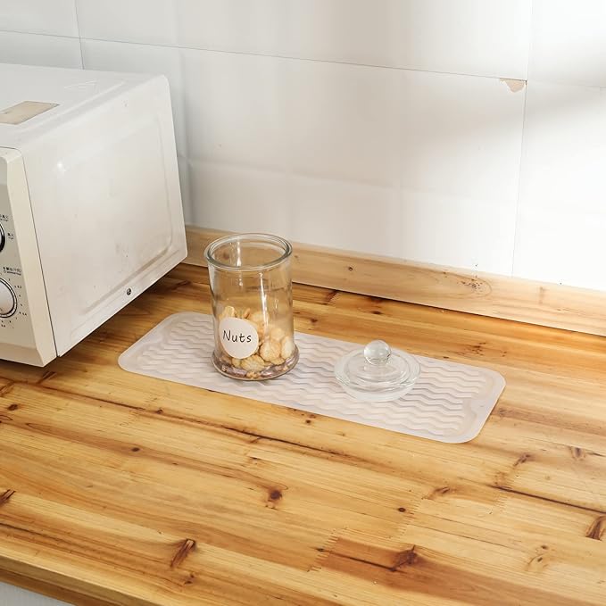 MicoYang Silicone Dish Drying Mat for Multiple Usage,Easy clean,Eco-friendly,Heat-resistant Silicone Mat for Kitchen Counter,Sink,Bar,Bottle,or Cup Translucent M 17 inches x 6 inches - Image 8