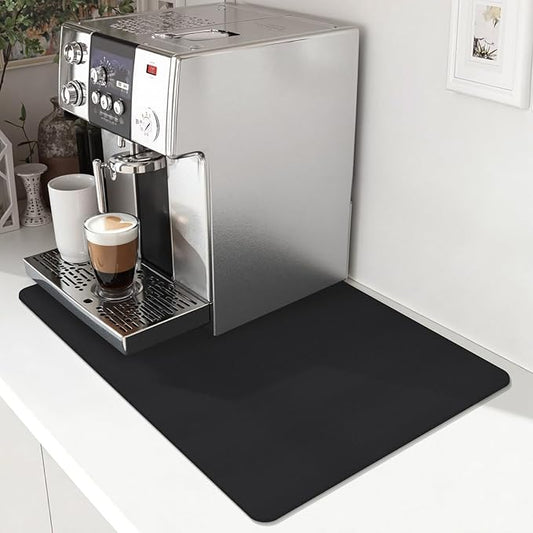 Coffee Mat,Absorbent Dish Drying Mat for Kitchen Counter,Coffee Bar Mat,Non-Slip Rubber Backed,Hide Stains & Quick Dry,for Espresso Machine,Coffee Station,Cups & Sink,12" x 20"(Black)