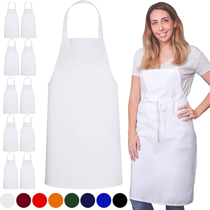 GREEN LIFESTYLE 120 Pack Professional Chef Apron – Grilling Aprons for Men, Waterproof Cooking Apron for BBQ, Work or Restaurant Use, Kitchen Aprons for Women – White, No Pockets - Image 5