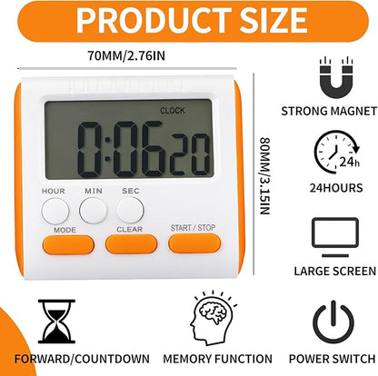 Mudder 3 Pack Digital Kitchen Timer for Cooking, Large Digits, 24 Hour Magnetic Backing Stand Kitchen Timers Clock for Classroom Kids Teachers, Loud Alarm and Large Screen (Orange) - Image 2