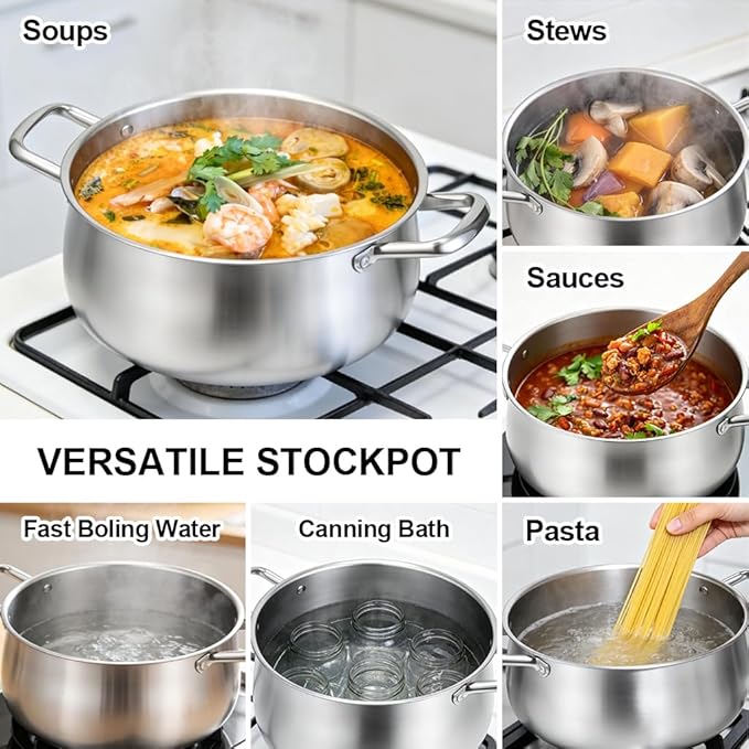 Tifanso Stainless Steel Stock Pot - 8 Quart 3Ply Heavy Duty Large Induction Cooking Pot with Lid for Pasta, Soup, Spaghetti, Nonstick Deep Stockpot, Kitchen Cookware for Stew, Simmer, Canning, Boiling - Image 5