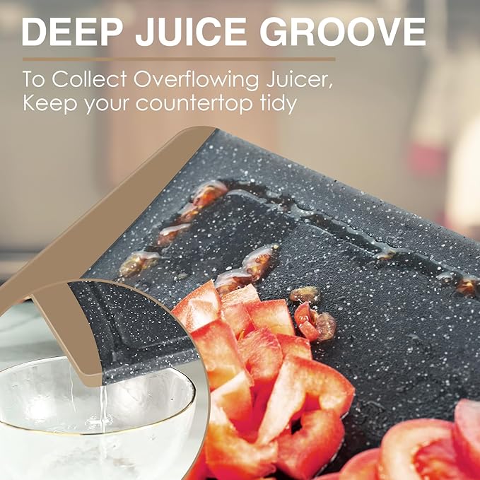 Extra Large Cutting Boards, Plastic Cutting Boards for Kitchen (Set of 3) Cutting Board Set Dishwasher Chopping Board with Juice Grooves Easy-Grip Handles, Brown, Empune - Image 5