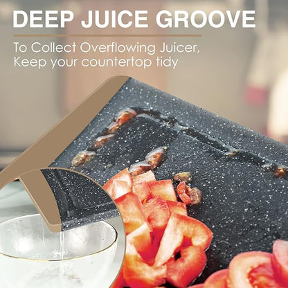 Extra Large Cutting Boards, Plastic Cutting Boards for Kitchen (Set of 3) Cutting Board Set Dishwasher Chopping Board with Juice Grooves Easy-Grip Handles, Brown, Empune - Image 5