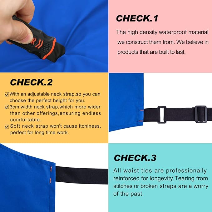 Waterproof Apron for Men and Women, Durable Heavy Duty Extra Long Adjustable Bib Apron for Kitchen Cooking, Dish Washing, Butcher, Dog Grooming, Lab work, Blue