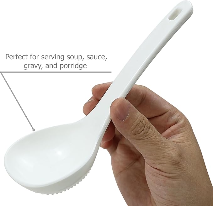 EIKS 2 Pack Plastic Soup Ladle Serving Spoon for Serving Cooking Mixing Stews Noodles Rice Soup - 7.5 inch Long