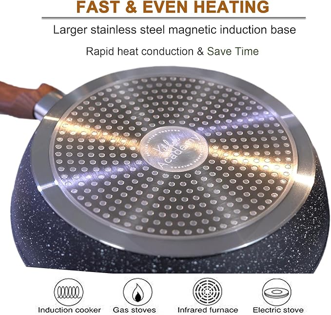 Kitchen Academy Induction Cookware Sets - 12 Piece Cooking Pan Set, Granite Black Nonstick Pots and Pans Set - Image 4