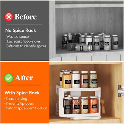 Lifewit Sliding Spice Rack for Cabinets, 6.4"H x 11.1"D x 6.1"W Slide Out Swive Cupboard Spice Organizer with Non-Slip Mat, Adjustable 2-Tier Shelves with Fence, Pull Out Medicine Cabinet Organization