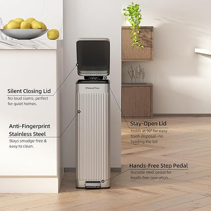 Soft-Close Trash Can with lid，8 Gallon/30L Anti-Fingerprint Stainless Steel Garbage Can with Foot Pedal for Kitchen - Image 4