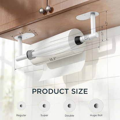FORIOUS Paper Towel Holder Under Cabinet, One Hand Operable with Ratchet System for Easy Tear, No Drill Adhesive or Drill Wall Mount, 304 Stainless Steel for Kitchen Bathroom RV Garage, White - Image 5