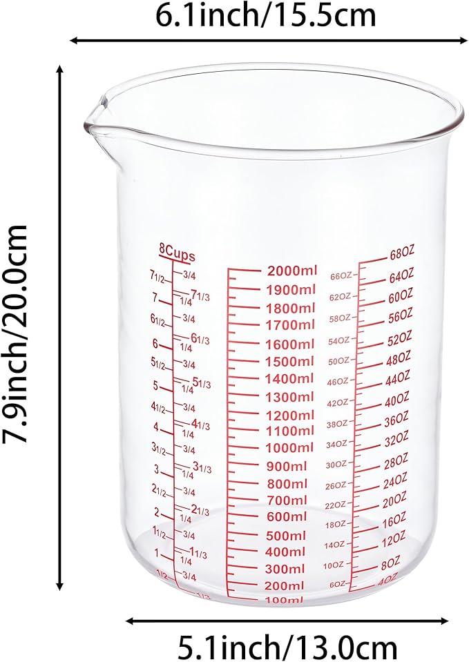 3 Piece Glass Measuring Cup Set, Includes 2-Cup, 4-Cup, and 8-Cup High Borosilicate Glasss Liquid Measuring Cups, Dishwasher, Freezer, Microwave, and Preheated Oven Safe, Essential Kitchen Tools - Image 7