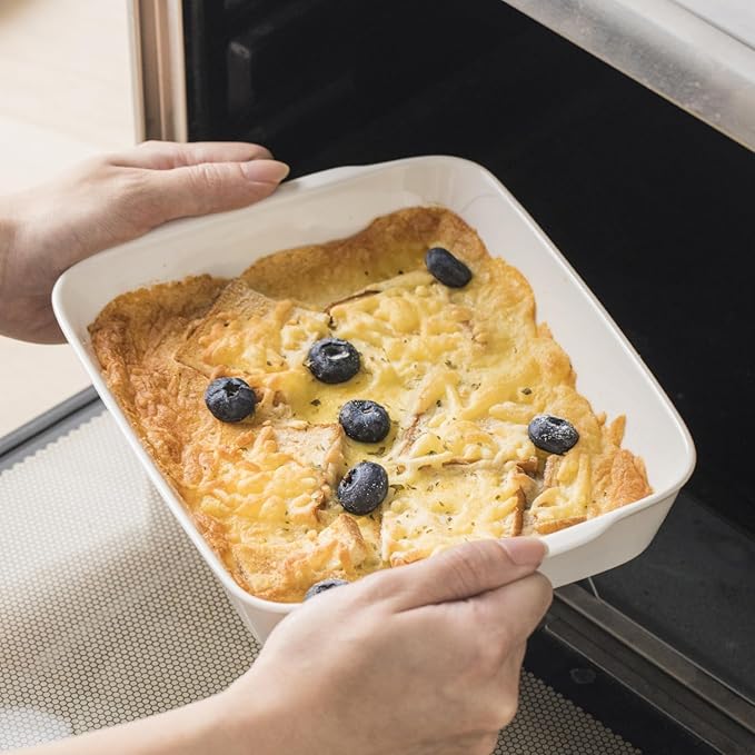 HOMBENE 4.2 QT White Casserole Dishes for Oven, Baking dishes with Roasting Racks, Rectangular Lasagna Pan with Handles for Baking, Ceramic Baking Pan, Microwave Oven Safe - Image 4