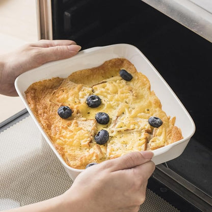 HOMBENE Casserole Dish with Roasting Racks, 3 QT Baking Dish with Handles, White Bakeware, Ceramic Baking Pan, Microwave Oven Safe, Dinner, Wedding (13.6"*8.7") - Image 4