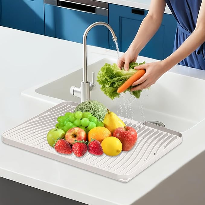 Silicone Dish Drying Mat for Kitchen Counter, Dish Drying Pad, Non-Slip Drain Pad with Built-in Drain, Heat Resistant Stone Drying Mat - Image 7