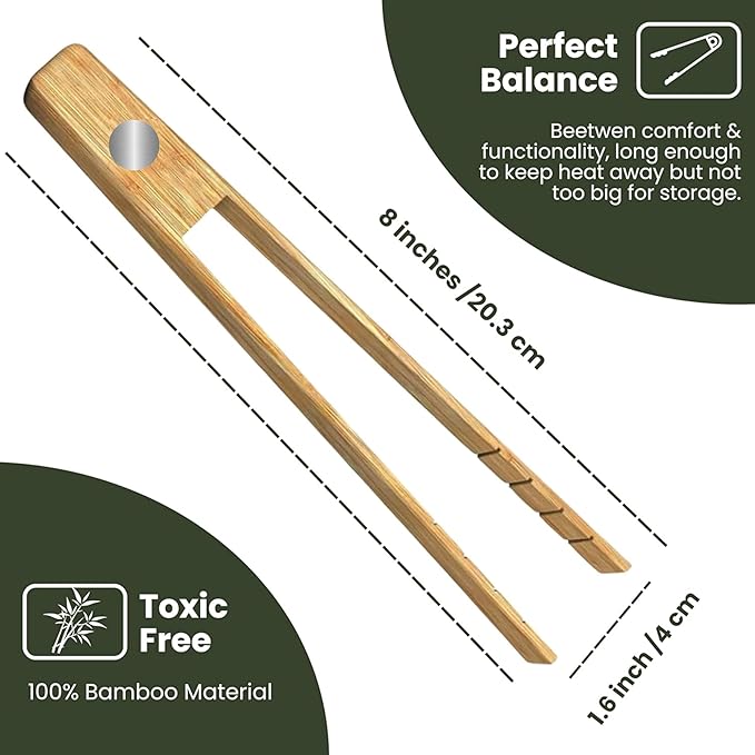 Toaster Tongs With Magnet | Kitchen Utensils For Cooking and Holding Toast Bacon Muffin Bagel Bread | 8 Inch Long Natural Non Toxic Bamboo - Image 6