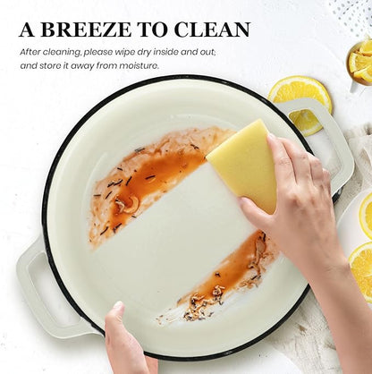 Overmont Enameled Cast Iron Dutch Oven - 5QT Pot with Lid Cookbook & Cotton Potholders - Heavy-Duty Cookware for Braising, Stews, Roasting, Sourdough Baking Cream white - Image 4