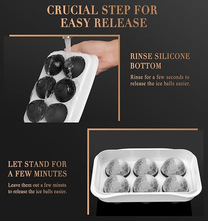 Round Ice Cube Mold with Lid - 2.2 Inch Sphere Ice Ball Maker, Large Whiskey Ice Cubes Mold with Easy Release, Reusable Silicone & Plastic Tray for Bourbon, Scotch, Brandy, Cocktails, Gift