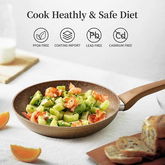 Innwewell Non Stick Frying Pan - Granite Stone Non Stick Skillet, Safe&No Toxic Pans for Cooking, Large Nonstick Cookware Chef's Pan, Induction Compatible, PFOA Free(11inch, Gold) - Image 2