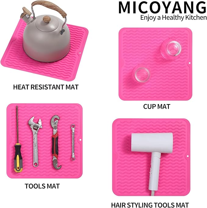 MicoYang Silicone Dish Drying Mat for Multiple Usage,Easy clean,Eco-friendly,Heat-resistant Silicone Mat for Kitchen Counter or Sink,Refrigerator or Drawer liner Rose M 12 inches x 12 inches - Image 4