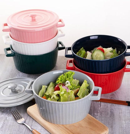 WHJY Red Colorful Ceramic Casserole Dish with Lid，1 Quart Ceramic Casserole Pan for Bakeware Oven