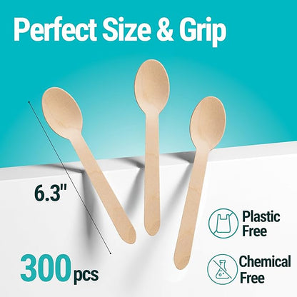 Disposable Wooden Spoons For Eating - 300pcs - Heavy Duty & Plastic Free - Our Guilt-Free FSC Certified Wood Protects Forests - A Great Alternative to Bamboo Spoons Disposable. - Image 8