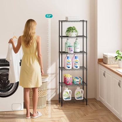 SINGAYE 6 Tier Adjustable Storage Shelf Wire Shelving Unit Metal Shelves Standing Closet Bathroom Organizers Pantry Kitchen Garage Laundry Room Organization Home Rack 12" D X 22" W X 69.5" H Black - Image 7