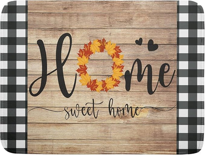 Giwawa Home Sweet Home Dish Drying Mat 18x24 Inch Fall Autumn Maple Leaf Wreath Dish Drainer Mats Rustic Brown Wood Board Microfiber Dish Drying Rack Pad for Kitchen Countertop Farmhouse Decor