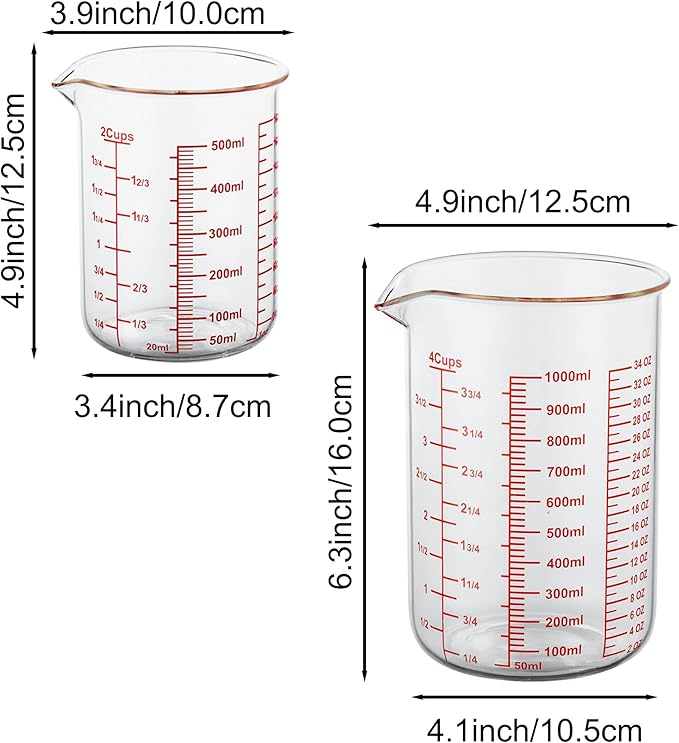 3 Piece Glass Measuring Cup Set, Includes 2-Cup, 4-Cup, and 8-Cup High Borosilicate Glasss Liquid Measuring Cups, Dishwasher, Freezer, Microwave, and Preheated Oven Safe, Essential Kitchen Tools - Image 6