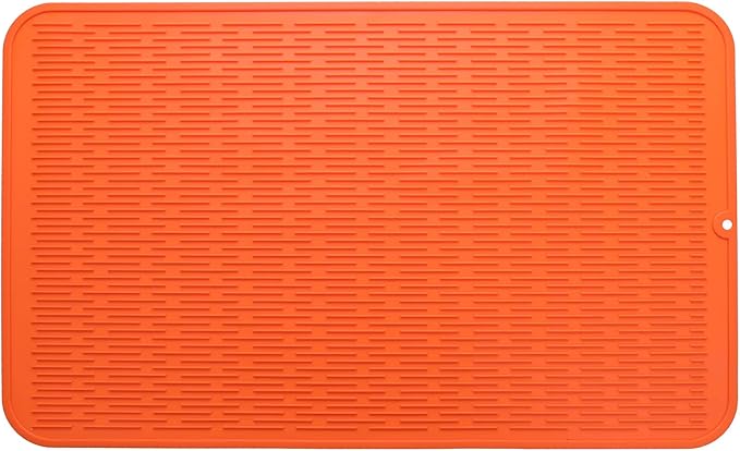 MicoYang Silicone Dish Drying Mat for Multiple Usage,Easy clean,Eco-friendly,Heat-resistant Silicone Mat for Kitchen Counter or Sink,Refrigerator or Drawer Liner Orange 3XL 28 inches x 18 inches by MicoYang