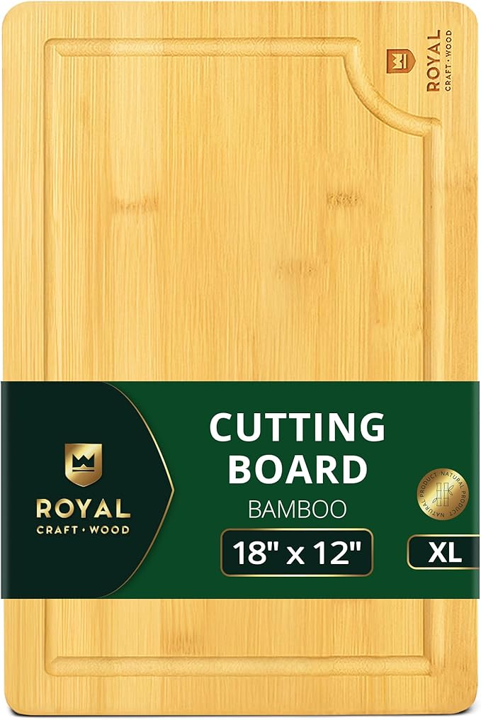 ROYAL CRAFT WOOD Wooden Cutting Boards for Kitchen Meal Prep & Serving - Bamboo Wood Serving Board Set with Deep Juice Groove Side Handles - Charcuterie & Chopping Butcher Block for Meat by RoyalCraftWood