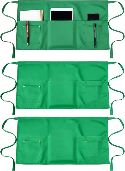 TiwerlfeServer Waist Aprons with 5 Pockets - 11.5 Inch Waterdrop & Oil Resistant Waitress Waiter Half Apron