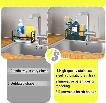 Fssvcd Maifan Sink Caddy Sponge Holder for Kitchen with Brush Holder and Stainless Steel Self Drain Tray, Rustproof Kitchen Sink Organizer for Sponge, Soap Dispenser Storage Accessories Dark Green - Image 4