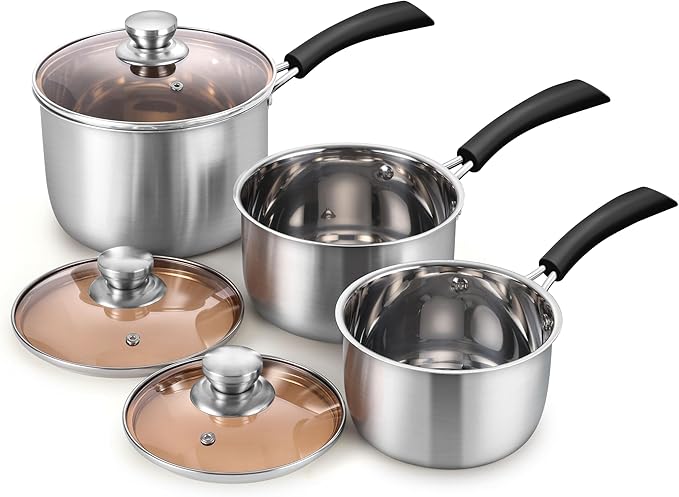Herogo Saucepan Set with Lid, 1 Quart & 2 Quarts & 3 Quarts 18/10 Stainless Steel Sauce Pan Pot, Small Cooking Pot for Home Kitchen, Dishwasher Safe by Herogo