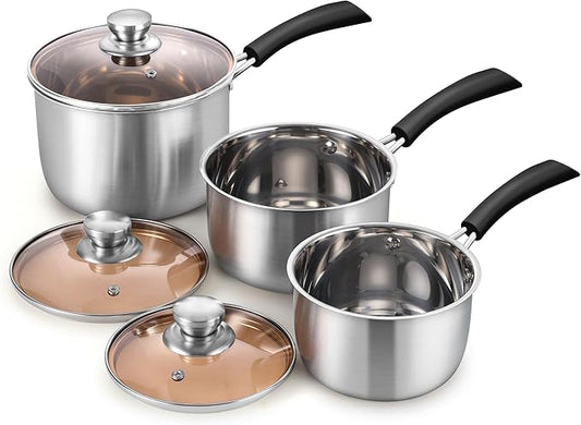 Herogo Saucepan Set with Lid, 1 Quart & 2 Quarts & 3 Quarts 18/10 Stainless Steel Sauce Pan Pot, Small Cooking Pot for Home Kitchen, Dishwasher Safe by Herogo