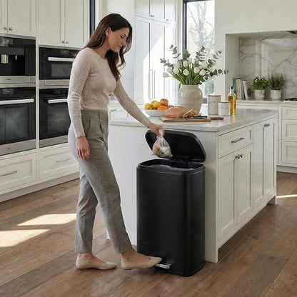 8 Gal Kitchen Trash Can, 30L Recycling or Garbage Bin, Brushed Stainless Steel Waste Basket, Soft&Quiet Close Dustbin, with Step-On Pedal, Removable Inner Bucket, for Home, Office, Living Room