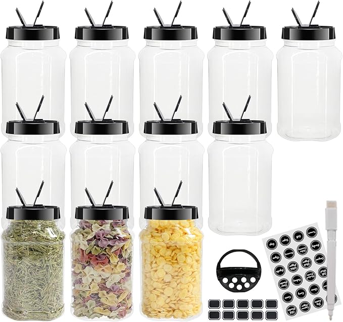 12 Pack 16 oz Clear Plastic Spice Jars With Black Plastic Lids, Spice Bottles, Seasoning Containers with Chalk Labels, Pen, Spices Containers For Kitchen Cabinet by BPFY