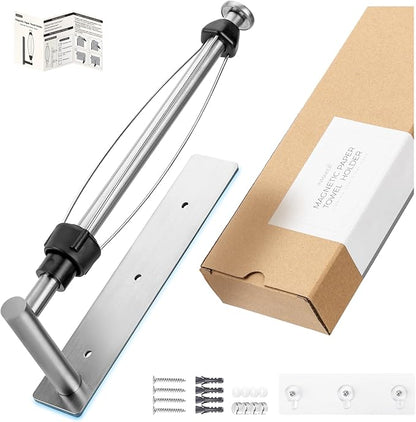 INMAKER Magnetic Paper Towel Holder, Strong Magnet Paper Towel Holder for Fridge, Kitchen, RV, Garage, Grill with Self Adhesive Wall Mount and Screws, One Hand Tear with Adjustable Damping (Silver)