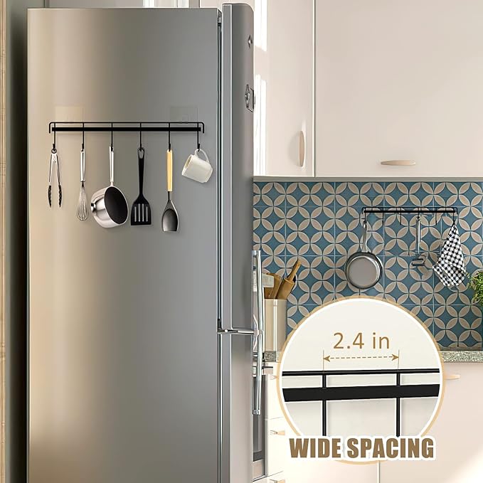Kitchen Utensil Hanger, Adhesive Utensil Holder Wall Mount Kitchen Rack Rail with 12 Hooks, Space Saving and No Drilling, Black, 2 Pcs - Image 5