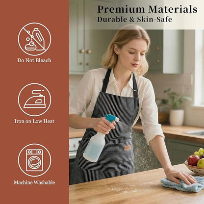 2 Pack Cooking Aprons Adjustable Bib Apron for Women with 2 Pockets, Kitchen Restaurant Men Chefs Aprons