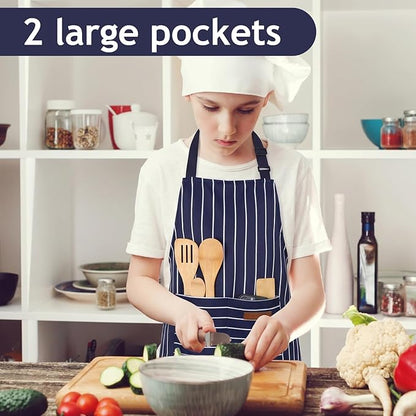 2 Pack Stripes Kids Apron, Kids Cooking Aprons with 2 Pockets, Cute Aprons for Cooking for Boys and Girls