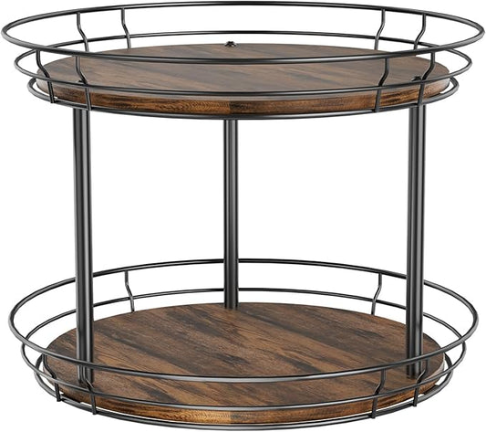 LAMU 12'' Lazy Susan Turntable Organizer, 2 Tier Round Rotating Spice Rack Organization for Kitchen Cabinet and Countertop, Wooden Lazy Susan for Table Top, Pantry, Bathroom, Vanity, Home Decor by YourHome-OrganizationHelper