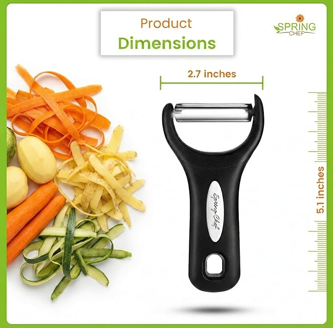 Spring Chef Stainless Steel Y Shaped Vegetable Peeler for Kitchen - Heavy Duty Potato Peeler with Ultra Sharp Blades & Soft Grip Handle for Apple, Carrot, Cucumber, Veggie, Fruit, Citrus - Black - Image 8