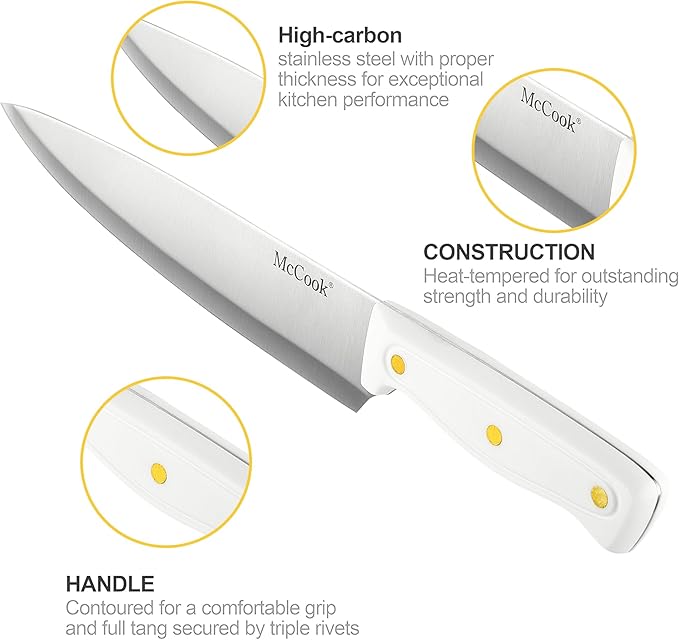 McCook® Knife Sets, White High Carbon Stainless Steel Kitchen Knife Sets with with Built-in Sharpener - Image 4