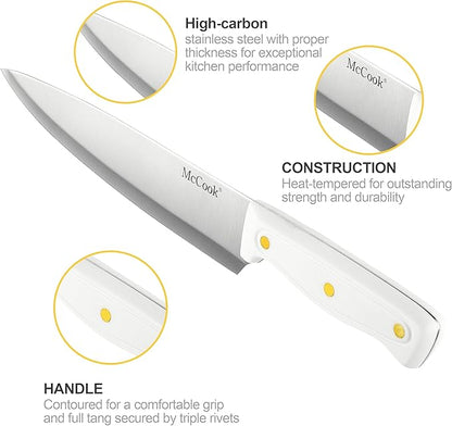McCook® Knife Sets, White High Carbon Stainless Steel Kitchen Knife Sets with with Built-in Sharpener - Image 4