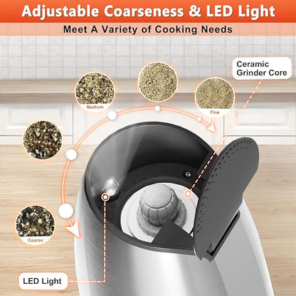 Electric Salt and Pepper Grinder Set: - For Gravity Electric Salt and Pepper Shakers Set Rechargeable Automatic Spice Grinder USB Powered Spice Peppercorn Shaker with Adjustable Coarseness