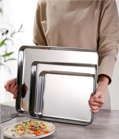 Little Serving Trays Stainless Steel 304 in Bulk Small Cookie Baking Sheet Pans 10.4 x8.1 x1.1Inch (Diagonal 12.3) Reheat Food Small Items No Rust Dishwasher Safe Bakeware for 2 Person 12 Pack