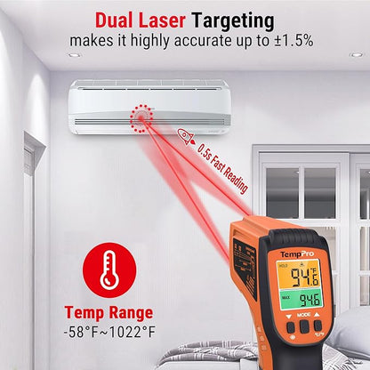 TempPro TP450 2 Laser Temperature Gun for Cooking, 16:1 D:S Ratio Infrared Thermometer Gun for Pizza Oven, Laser Thermometer Gun with Adjustable Emissivity Temp Gun -58 to 1022℉(Previously ThermoPro) - Image 2