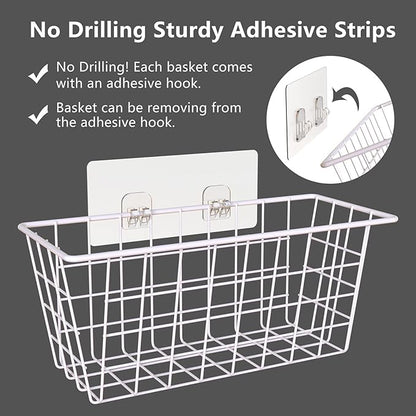 MaraFansie Wall Wire Baskets Adhesive Basket Hanging Kitchen Baskets No Drilling for Cabinet & Pantry Organization and Kitchen, Bathroom, Bedroom Storage, 4 Pack, White - Image 3