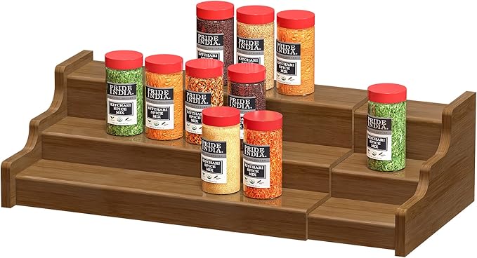 Bamboo Spice Rack Cabinet Organizer - 3 Tier Wooden Expandable Walnut Display Shelf by ZriBamboo
